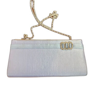 Menbur Powder Blue Evening Clutch Purse Detachable Gold Chain Strap Wedding Prom